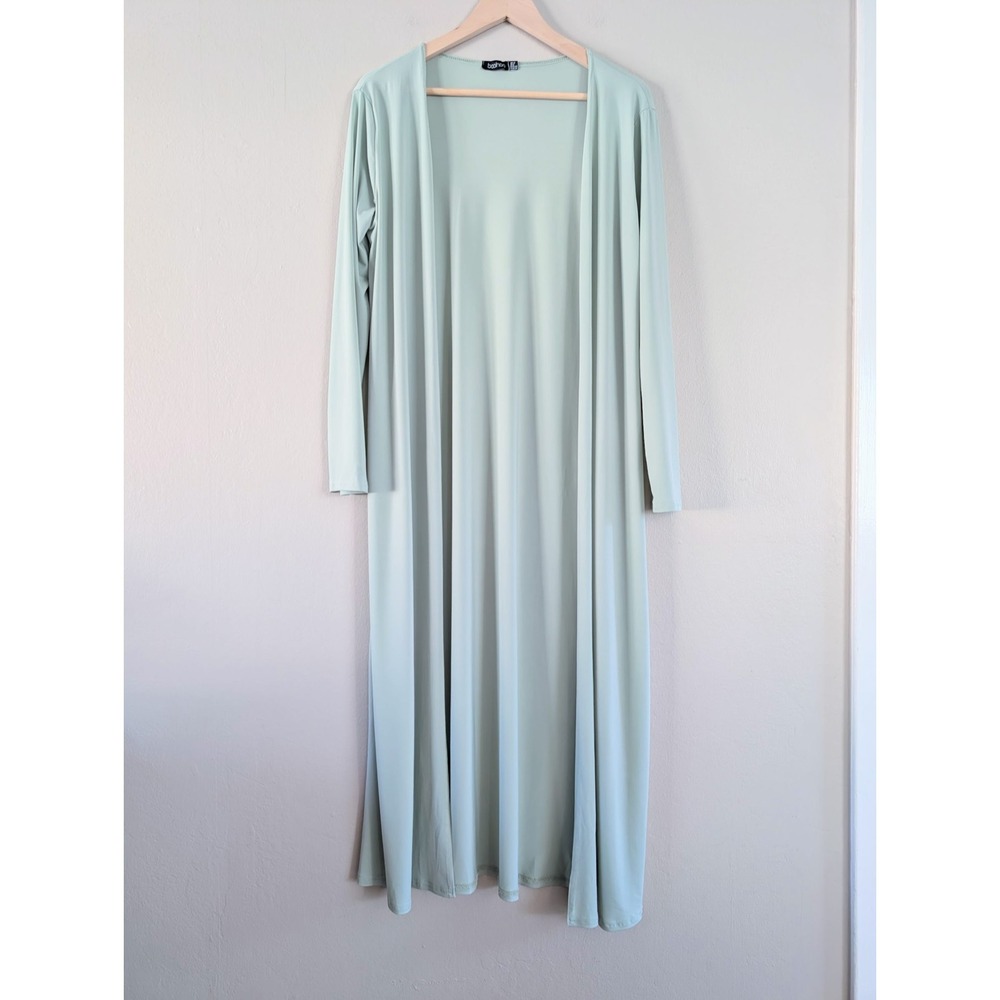 Boohoo Longline Duster Cardigan Open Front Stretch Mint Size 8 Boho Indie Grunge